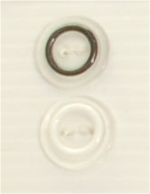 Bouton 2 trous (Plastique - Transparent cerclé noir - 17 mm)