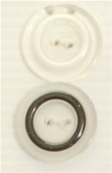 Bouton 2 trous (Plastique - Transparent cerclé noir - 22 mm)